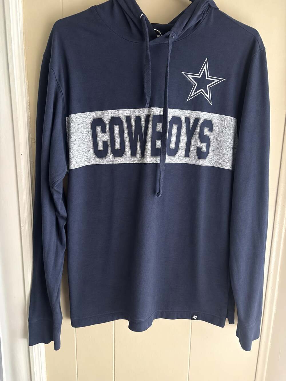47 Brand Dallas Cowboys Navy Field Franklin Hooded Long Sleeve T-Shirt Medium